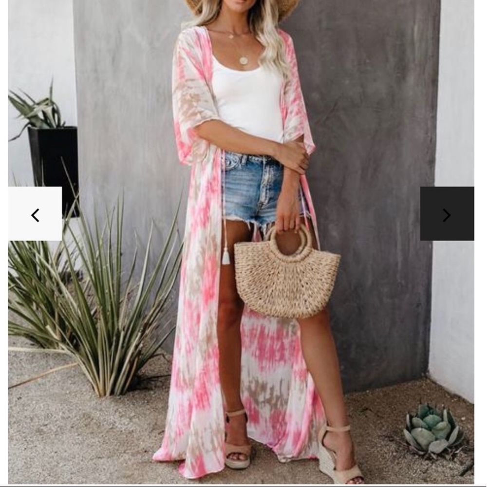 Vici Pink & White Tie-Dye Duster Kimono - Picture 2 of 5